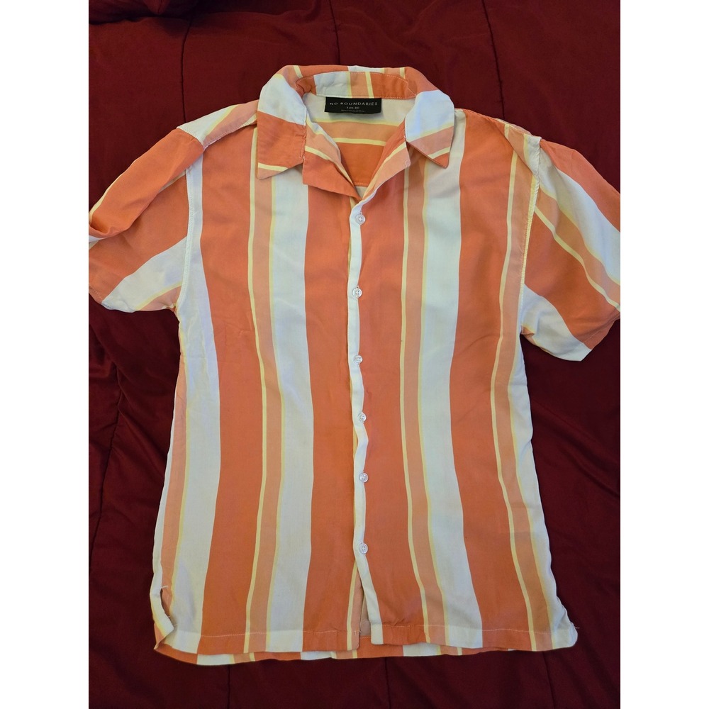 No Boundaries Men's S Orange White Striped Short Sleeve Button-Up Shirt